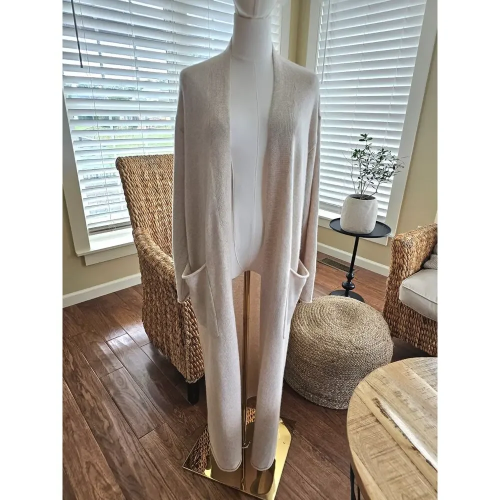 Reformation Bri Cashmere Long Open Front Cardigan Oatmeal Sz Small Tan Designer - Picture 3 of 14